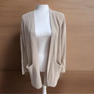 Gap Women's Open Front Chunky Knit Long Cardigan Ivory Pockets Size Medium